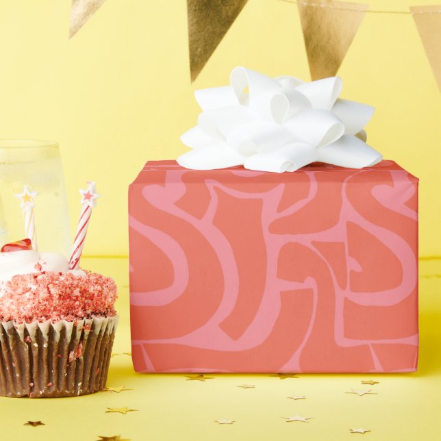 Trendy Modern Bright Coloured Orange & Pink Wrapping Paper (Birthday Party)