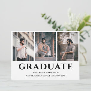 Trendy Modern Calligraphy 3 Photo Collage Graduate Announcement