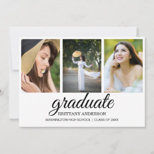 Trendy Modern Calligraphy 3 Photo Collage Graduate Announcement