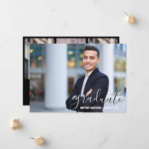 Trendy Modern Calligraphy 4 Photo Collage Graduate Announcement