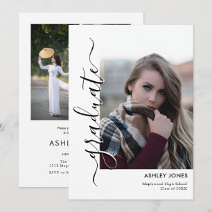 Trendy Modern Calligraphy 4 Photo Collage Graduate Announcement