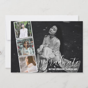 Trendy Modern Calligraphy 4 Photo Collage Graduate Announcement