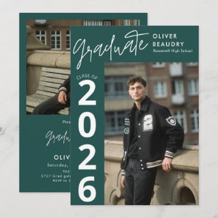 Trendy Modern Calligraphy Photo Graduation Party Invitation
