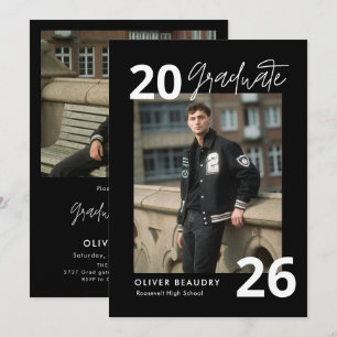 Trendy Modern Calligraphy Photo Graduation Party Invitation