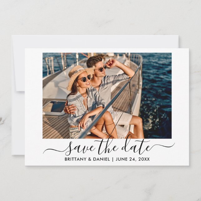 Trendy Modern Calligraphy Script Photo  Save The Date (Front)