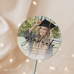 Trendy Modern Casual Photo Graduation Classic Round Sticker