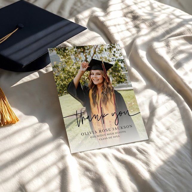 Trendy Modern Casual Photo Graduation Thank You Card (Creator Uploaded)
