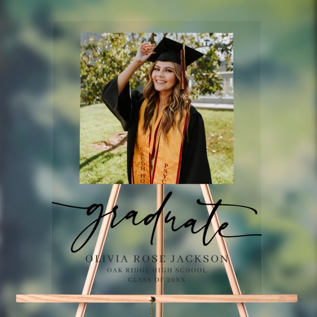 Trendy Modern Casual Photo Graduation Welcome Acrylic Sign (Neutral)