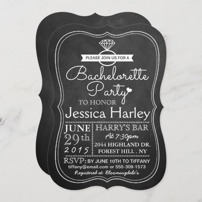 Trendy Modern Chalkboard Bachelorette Party Invitation (Front/Back)