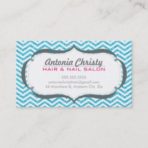 TRENDY modern chevron pattern faux aqua glitter Business Card