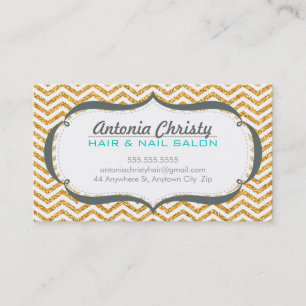TRENDY modern chevron pattern faux gold glitter Business Card