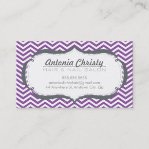 TRENDY modern chevron pattern violet purple grey Business Card