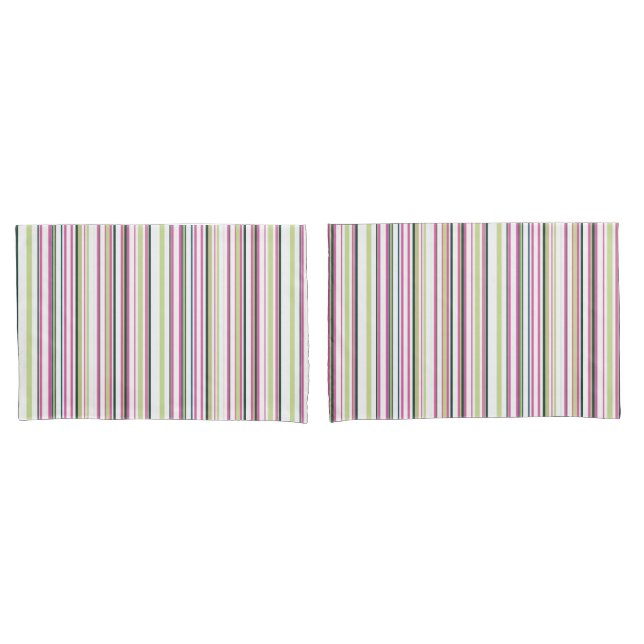 Trendy Modern Chic green pink and white stripes  Pillowcase (Front-Set)
