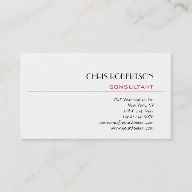Trendy Modern Chic White Background Modern Business Card (Front)