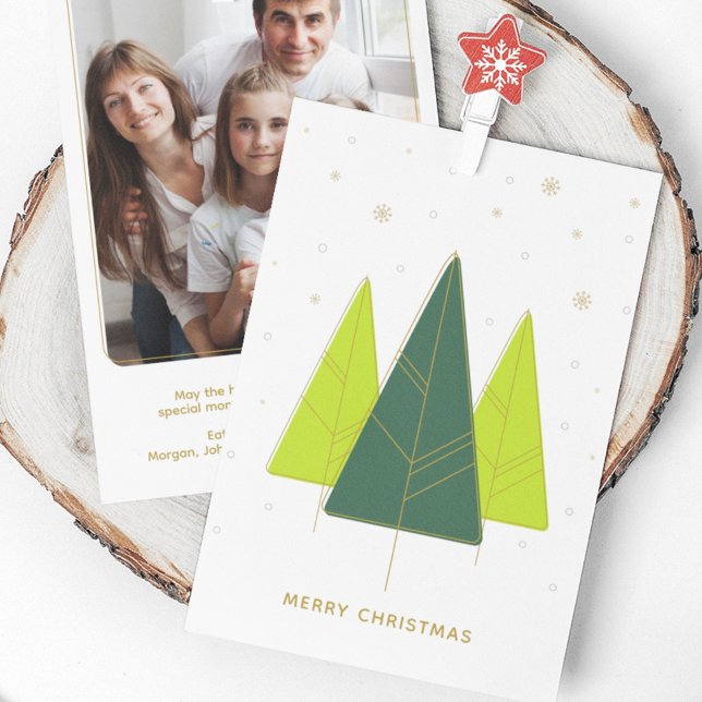 Trendy Modern Christmas Tree Green Photo Holiday Card (Creator Uploaded)