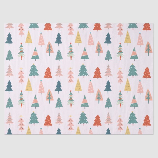 Trendy Modern Christmas Tree Pattern on Pink Tissue Paper (Front)