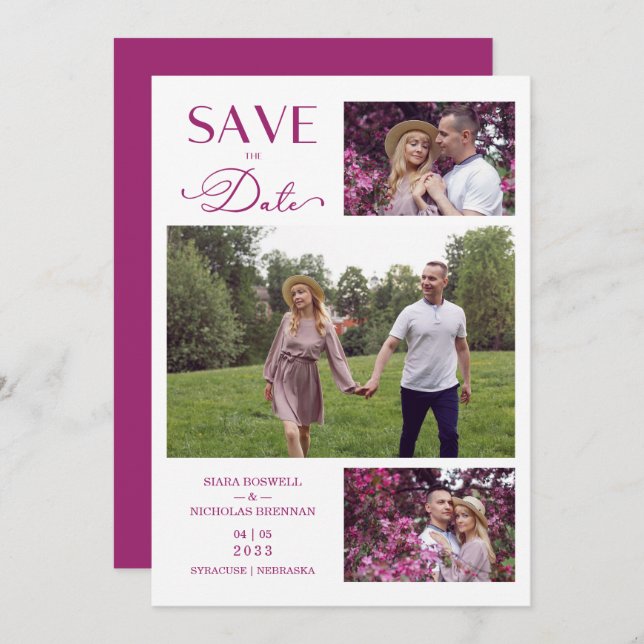 Trendy Modern Collage 3 Photos Wedding  Save The Date (Front/Back)