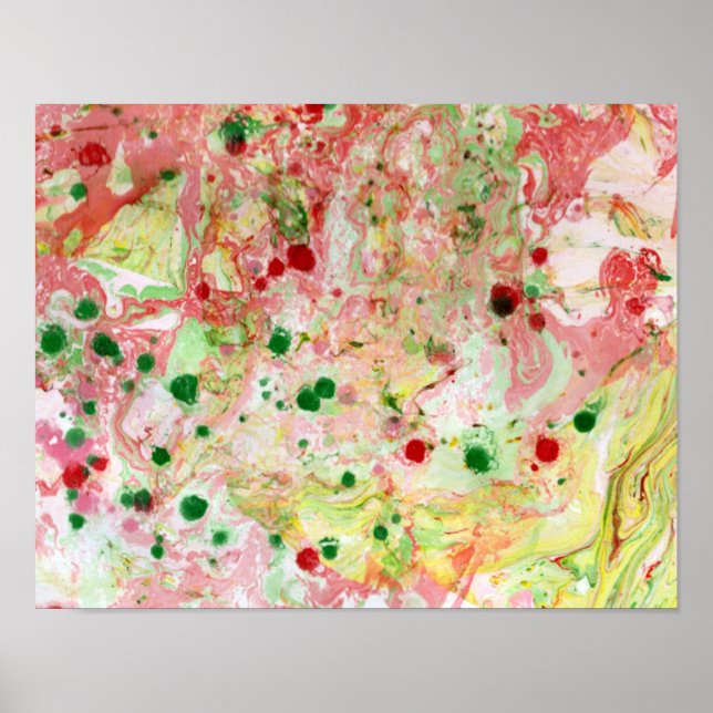 Trendy Modern Colourful Abstract Art Green Pink Re Poster (Front)