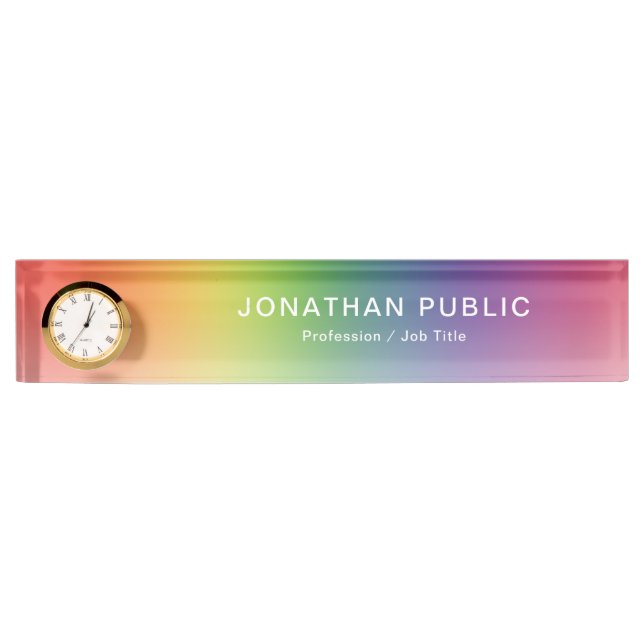 Trendy Modern Colourful Elegant Template With Cloc Nameplate (Front)