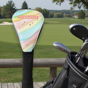Trendy Modern Colourful Girly Personalised Name Golf Head Cover