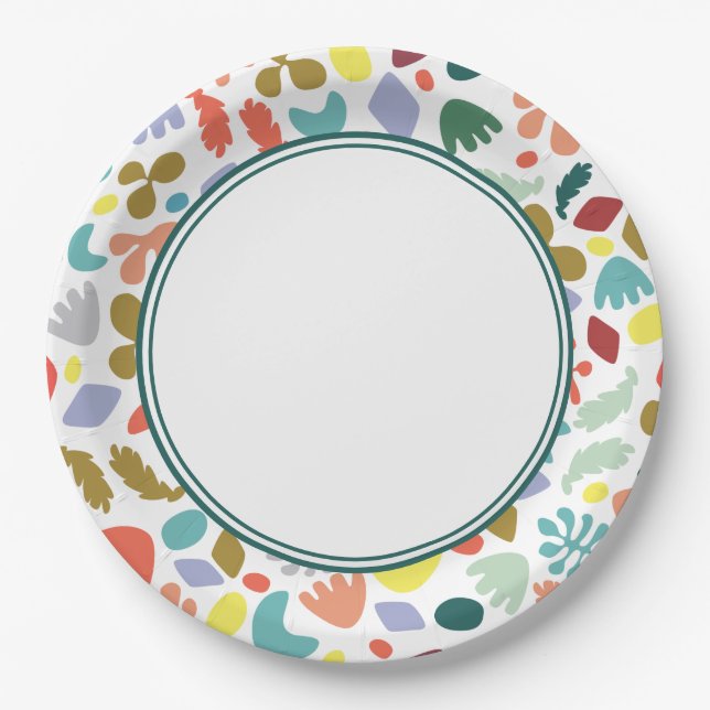 Trendy Modern Colourful Organic Patterned Green Lr Paper Plate (Front)