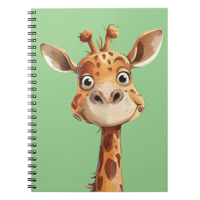Trendy Modern Cool Funny Cute Cartoon Giraffe Notebook (Front)