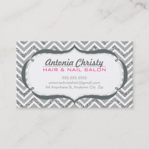 TRENDY modern cute chevron glitter silver grey Business Card