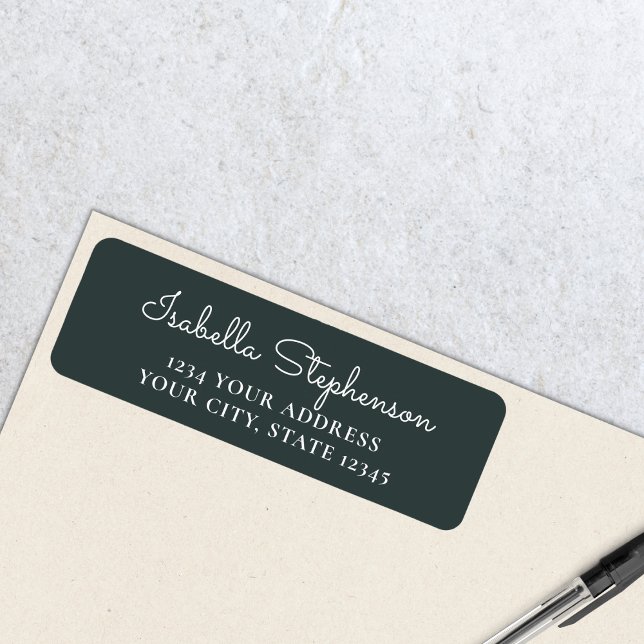 Trendy Modern Dark Green Script Return Address Label (Creator Uploaded)