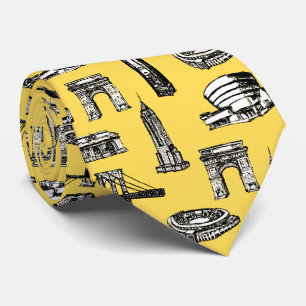 Trendy modern design city pattern men yellow tie