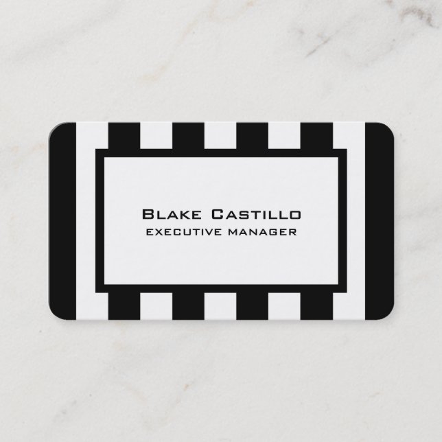 Trendy Modern Elegant Black White Striped Business Card (Front)