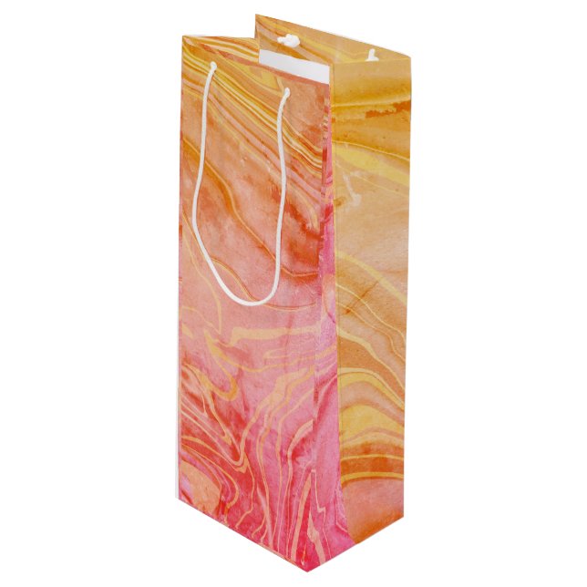 Trendy Modern Elegant Chic Marble Wine Gift Bag (Front Angled)