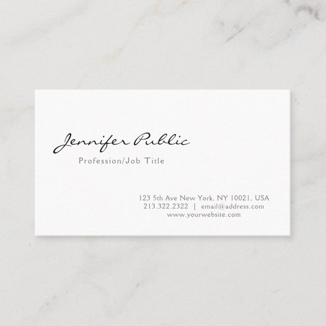 Trendy Modern Elegant Design White Simple Plain Business Card (Front)