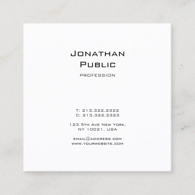 Trendy Modern Elegant Graphic Design Sleek Plain Square Business Card (Front)