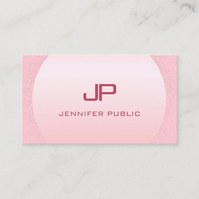 Trendy Modern Elegant Pink Rose Gold Monogram Business Card (Front)