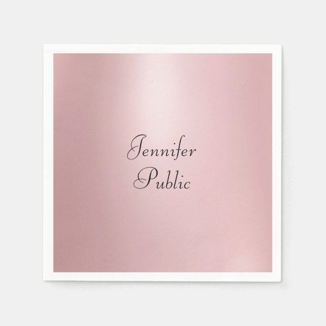Trendy Modern Elegant Rose Gold Handwritten Script Napkin (Front)