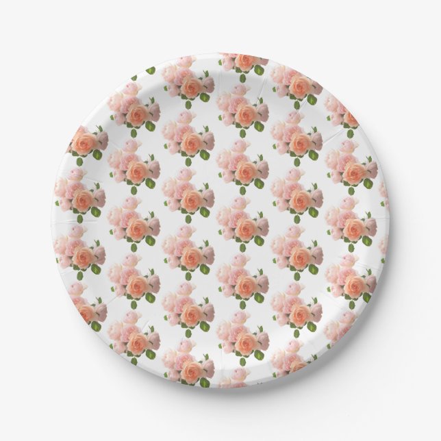 Trendy Modern Elegant Roses Design Template Paper Plate (Front)