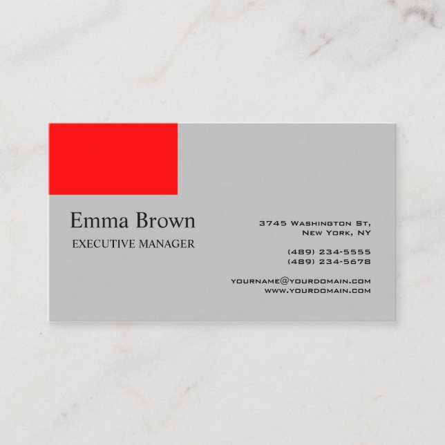 Trendy Modern Elegant Silver Grey Red Plaiin Business Card (Front)