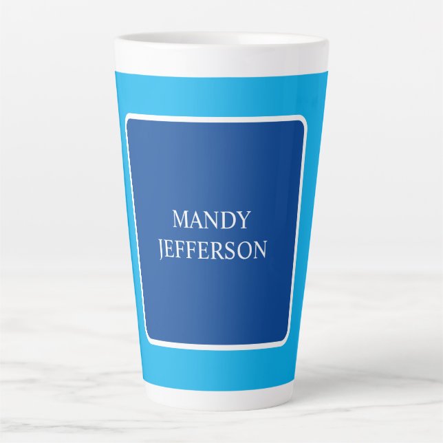 Trendy Modern Elegant Simple Blue Add Your Name Latte Mug (Front)
