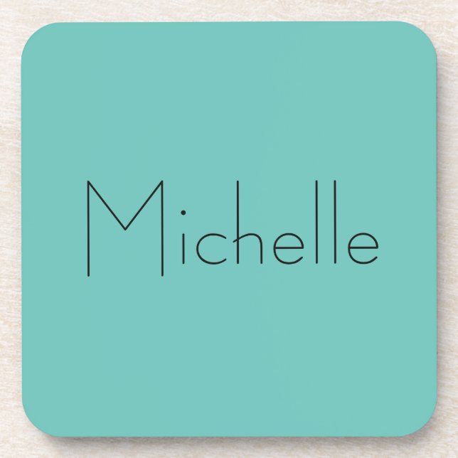 Trendy Modern Elegant Simple Blue Your Name Coaster (Front)