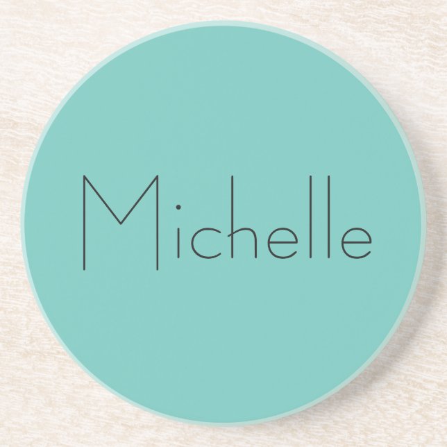 Trendy Modern Elegant Simple Blue Your Name Coaster (Front)