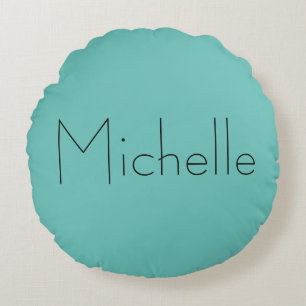 Trendy Modern Elegant Simple Blue Your Name Round Cushion