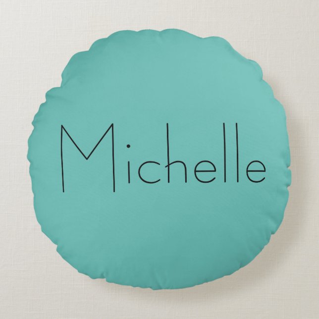 Trendy Modern Elegant Simple Blue Your Name Round Cushion (Front)