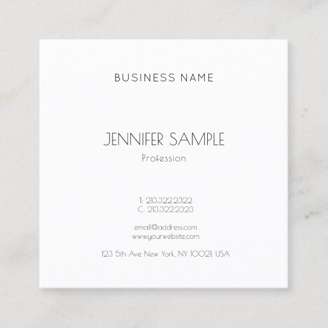Trendy Modern Elegant Simple Chic Template Luxury Square Business Card (Front)