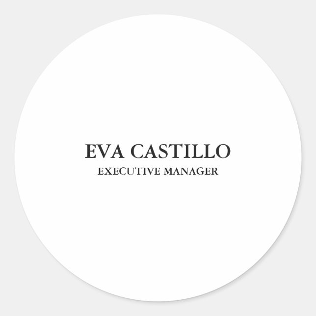 Trendy Modern Elegant Simple White Manager Classic Round Sticker (Front)