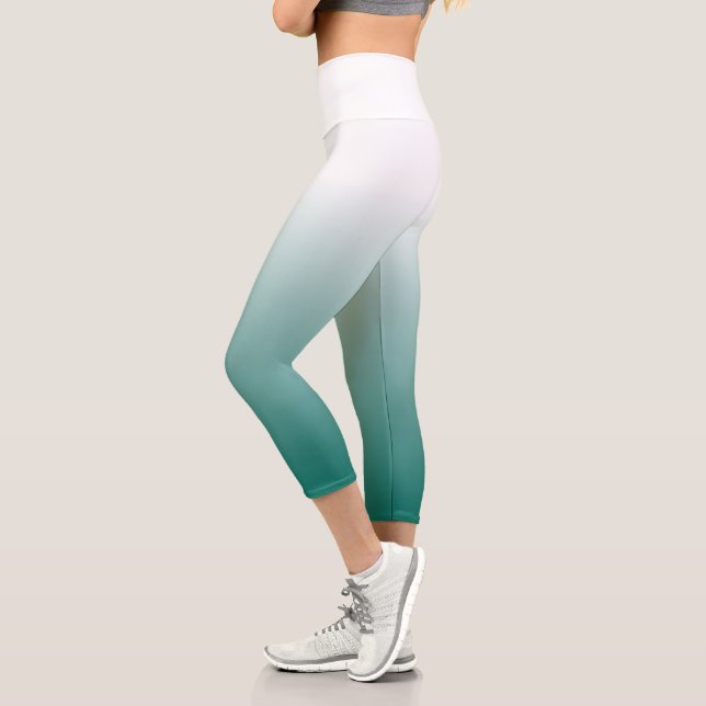 Trendy Modern Elegant Teal Blue Green Womens Capri Leggings (Left)
