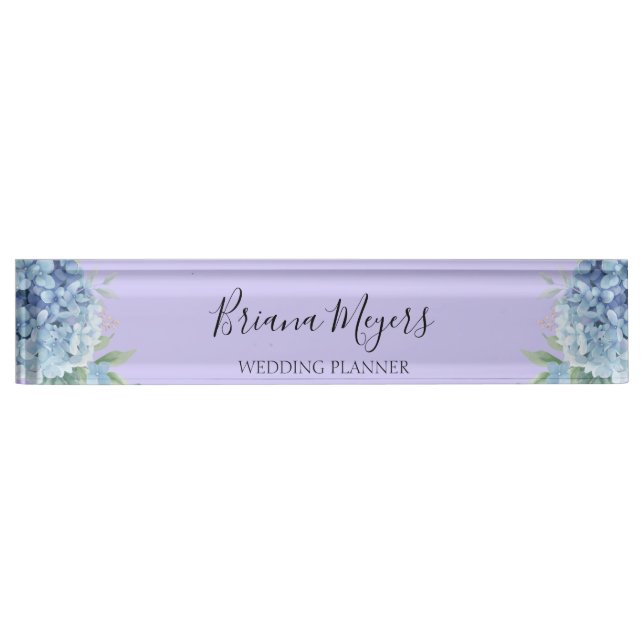 Trendy Modern Floral Lavender Hydrangeas Business Nameplate (Front)