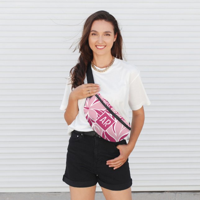 Trendy Modern Floral Pattern Cool Monogram Pink   Bum Bags (Creator Uploaded)