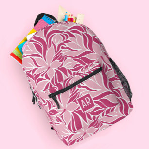 Trendy Modern Floral Pattern Monogram Cool Pink   Printed Backpack