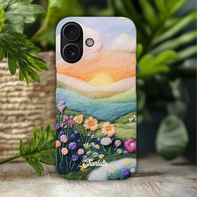 Trendy Modern Floral Sunset Personalised Name Case-Mate iPhone Case (Creator Uploaded)
