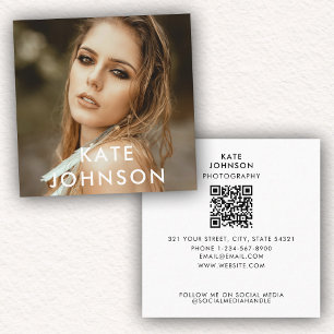 Trendy Modern Full Photo QR Code Social Media Square Business Card